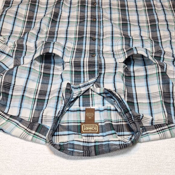 Schmidt Workwear Shirt Mens 2XL Blue Brown Plaid Long Sleeve Button Down - Picture 5 of 7